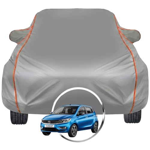 Image of Pivalo Car Cover for Tata Tiago - Fits All Model & Year | 100% Waterproof All-Weather UV & Paint Protection | Premium 3-Layer Fabric | Triple Stitched with Reflective Piping (Grey)