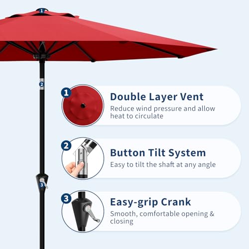 Garvee 9FT Outdoor Patio Umbrella with Tilt and Crank, Beach Pool Umbrella Outdoor Table Umbrellas Parasol UPF50+ Sunshade for Deck, Yard, Market, Red image 8