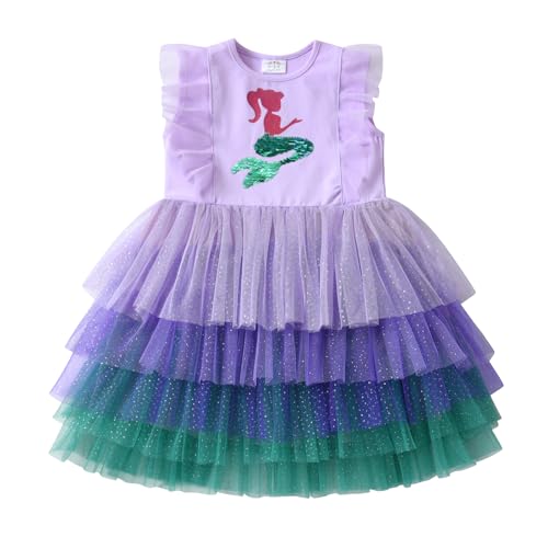 DXTON Girls Mermaid Summer Tutu Dress for Toddler Short Sleeve Party Dresses SH2118