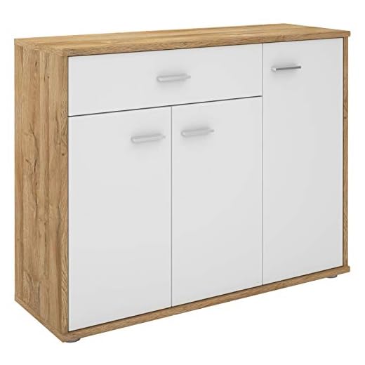 IDIMEX Buffet Salle à Manger CORLAINE L 88 cm Coloris chêne Sauvage et Blanc avec 1 tiroir et 3 Portes, bahut Bas, Meuble de Rangement Style Moderne, 88 x 70 x 30 cm