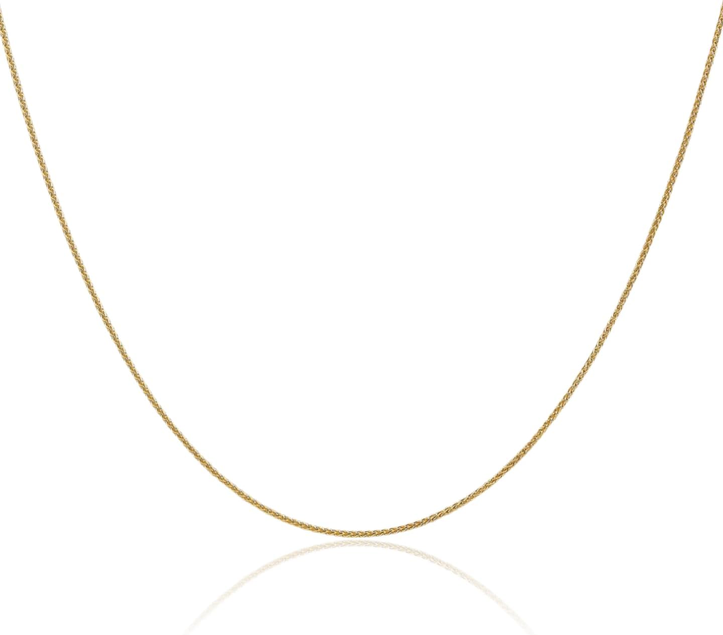 IceCarats 14K Solid Yellow Gold 0.85mm Dainty Spiga Wheat Chain Necklace Diamond Cut