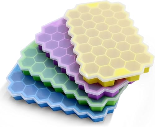 Image of Pack of 4 NEXVEU Silicon ICE Cube Tray with LID, 148 Cavity, Flexible, Easy Release, LFGB Certified, BPA Free, Dishwasher Safe, Durable & Reusable Ice Maker Mold for All Types of Drinks & Water.