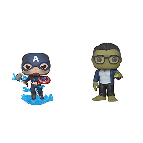 Funko Pop! Marvel: Avengers Endgame - Captain America with Broken Shield & Mjoinir,Multicolor,3.75 inches & Pop! Marvel: Avengers Endgame - Hulk with Taco, Multicolor (45139)
