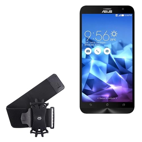 BoxWave Holster Compatible with ASUS Zenfone 2 Deluxe - ActiveStretch Sport Armband, Adjustable Armband for Workout and Running - Jet Black