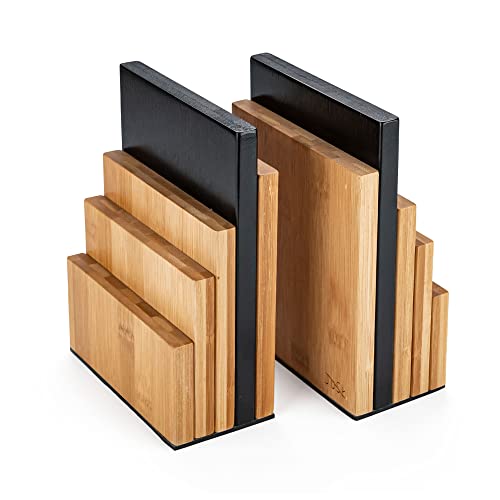 JUSK DESIGN Bamboo Book End/Book Organizer - Non-Skid Decorative Bookends