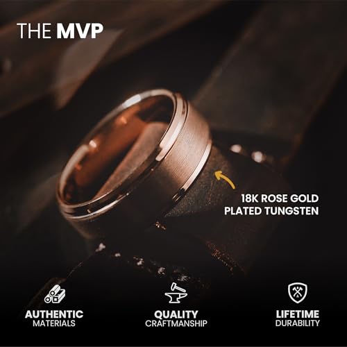 Manly Bands: Men's Rose Gold Wedding Bands and Rings - Made With 14K and 18K Rose Gold - Gift for Men - Free Silicone Ring Included3