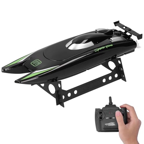 Jouet de protection 2,4 G RC Boat, 30 KM/H Rechargeable bateau de course à haute vitesse ?Double moteur télécommande bateau à moteur pour adultes et enfants (Noir)