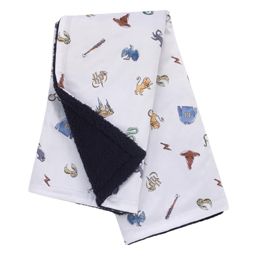 Image of Warner Brothers Harry Potter Welcome Little Wizard Navy, Burgundy, Blue, and White Super Soft Baby Blanket