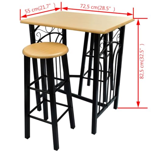 Miniatura 6 de Vidaxl Mesa Alta De Desayuno Set De Comedor Madera De Color Canela Acero Negro
