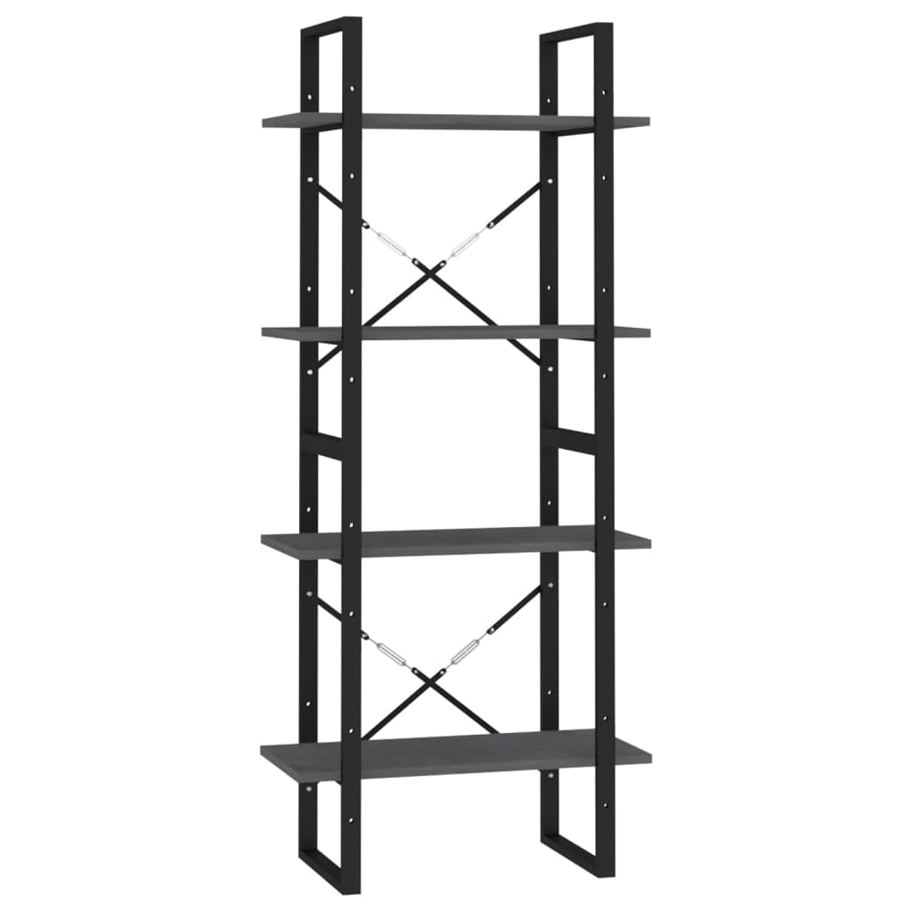 Estantería de pino macizo gris con 4 baldas de 60x30x140 cm para pared de salón u oficina