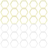 100pcs Hexagon Open Bezel Pendants Hexagon Hollow Frame Hexagon Linking Ring Connector for DIY Bracelet Necklace Earring Making(Gold&Silver,16mm)
