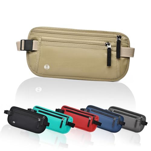 Leiskya セキュリティポーチ ウエストポーチ メンズ レディース RFID スキミング防止 防水 撥水 薄型 軽量 パスポートケース 海外旅行 旅行用 貴重品管理 (カーキー)
