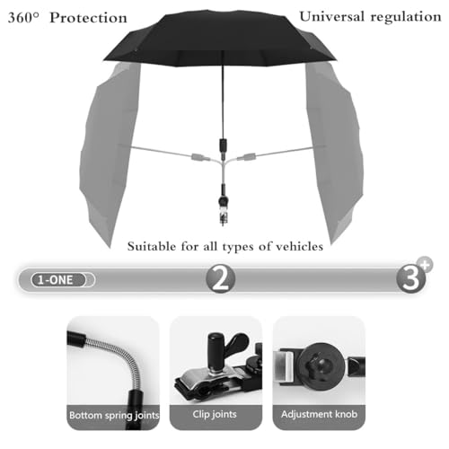 AzulLanse Sombrilla Carro Bebe Universal,Protección Solar para Bebés,Anti 50+ UV,Sombrilla Lluvia para Carrito,Diamétro 90 cm,con Ajustable 360° Manija de Paraguas,1 Babero de Bebé-Negro - imagen 2