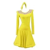 ONUYGCFH Girl Long Sleeve Latin Performance Outfit Child Salsa Dance Dresses Cha Cha Competition Costume Dancewear for Samba,Yellow,XS