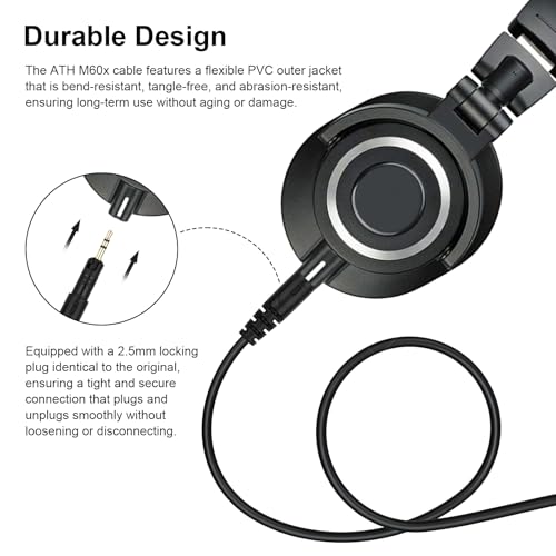 Image of Zosvoses ATH M50x Replacement Cable Compatible with Audio Technica ATH-M50x, ATH-M40x, ATH-M60x, ATH-M70x Headphones, 5-10ft