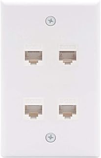 VCE Ethernet Wall Plate 4 Port (UL Listed) with Cat6 RJ45 Keystone Couplers Female to Female, RJ45 Inline Wall Jack Outlet, White