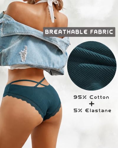 Image of Womens Cotton Underwear Sexy Lace Trim Bikini Ladies Cheeky Panties 6 Pack