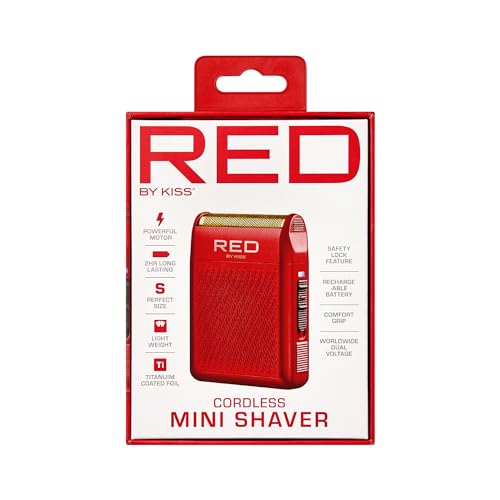 RED by Kiss Cordless Mini Shaver for Men, Compact High-Precision, Quick USB-C Charging, Non-Slip Grip, Long-Lasting Battery, Travel-Friendly Design, Powerful Motor for Efficient Shaving (Red)
