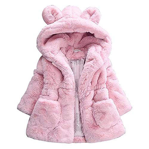 ASHER FASHION Girls Winter Warm Coats Ear Hooded Faux Fur Fleece Jacket