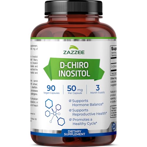 Zazzee D-Chiro-Inositol, 50 mg per Capsule, 90 Vegan Capsules, Ideal Dosage for 40:1 Ratio with Myo-Inositol, 3 Month Supply, 100% Vegetarian, Non-GMO