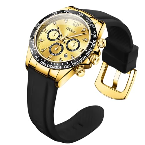 Image of OLEVS Women Dress Watches Two Tone Diamond Quartz Wristwatch, Silicone Waterproof Luminous Day Date Ladies Chronograph Gift Watch
