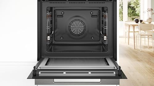 Bosch HMG776NB1, Serie 8 smarter Einbau-Backofen mit Mikrowellenfunktion, 60 x 60 cm, Schwarz, Made in Germany, Pyrolyse, Air Fry, Digitaler Bedienring Touchdisplay, Automatikprogramme auf Knopfdruck