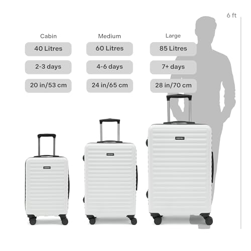 Image of THE ASSEMBLY Hard-Sided Unbreakable Polycarbonate Medium Checkin Luggage Bag For Travel - White & Blue (24 Inches, 60L, Spinner Wheels, Luggage- Suitcase)