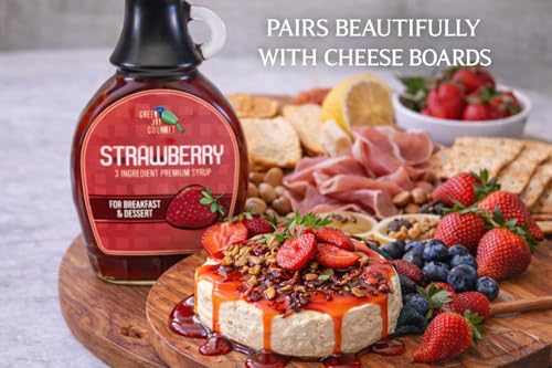 Image of Green Jay Gourmet Strawberry Syrup - 3 Ingredient Non GMO Fruit Syrup - 8oz | Non GMO & Preservative Free, Perfect for Breakfast, Pancakes, Waffles, French Toast, Coffee, Drinks & Desserts
