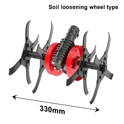 Garden Tiller Cultivator Attachment, Metal Multi-Functional Wheel Set with Hoeing, Furrowing and Soil Loosening Blades for Lawn Mowers, High Efficiency Grass Trimmer Accessory