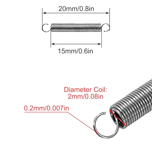 GUNGY Zugfedern mit Haken Edelstahl Zugfeder Spannfeder 20mm Außendurchmesser 2mm Drahtdurchmesser 0,2 mm Maximale Zugkraft 0,07kg 0,2x2x20mm 20 Stück