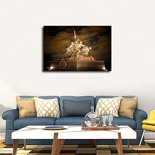 United States Marine Corps War Memorial (Iwo Jima Memorial) Poster Decorative Painting Bedroom Office Bathroom Decorative Painting Hd Picture Print Canvas Art Gift (Framed,16×24Inch) #TOP1