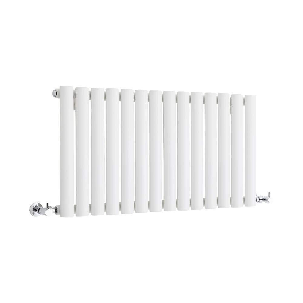 Milano Aruba White Horizontal Single Oval Panel Radiator - 400mm x 826mm