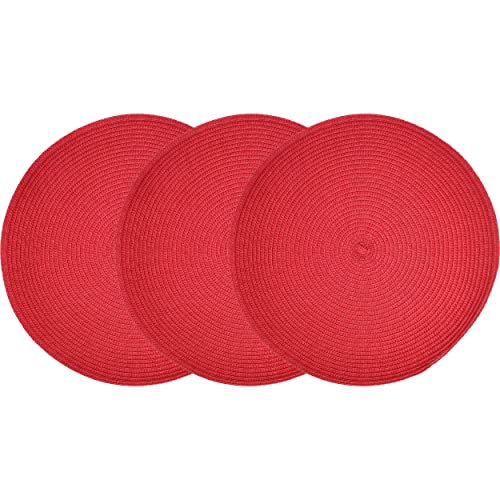 Juego de 3 Salvamanteles Individual Redondo 35cmØ de Polipropileno + Poliéster para Mesa de Comedor - Manteles Individuales Color Rojo