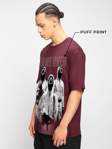 Image of Bewakoof X Squid Game Men's Cotton Graphic Print Oversized Fit Half Sleeve Round Neck T-Shirt | Casual Wear | Street Wear | Oversized t Shirt for Men Cotton | Baggy