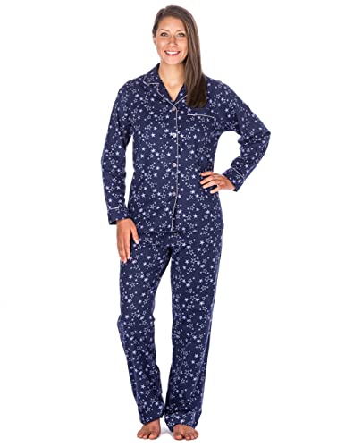 Noble Mount Women Pajamas Set - 100% Cotton Flannel Pajamas - Starry Night Blue- M