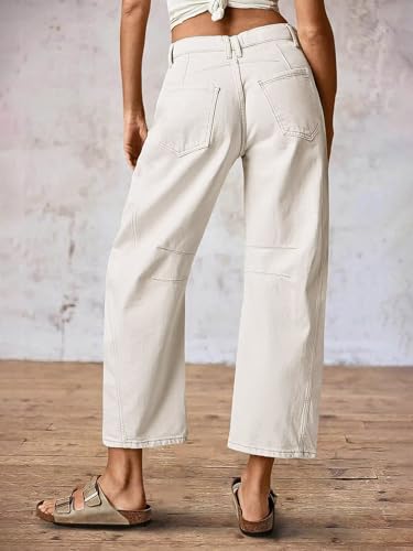 Flamingals Women’s Mid Waist Crop Straight Leg Jeans Solid Stitch Detail Casual Fashion Trendy Denim Pants Without Belt3