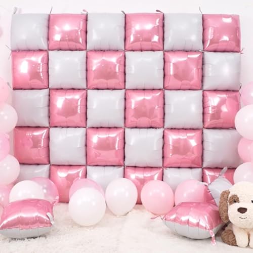 Image of Pearl Pink and White Double Sided Square Foil Balloons Wall,19 Inches Chrome Foil Balloons Tunnel Arch Kit for Girls Bachelorette,Anniversary,Wedding,Valentines Day Decorations