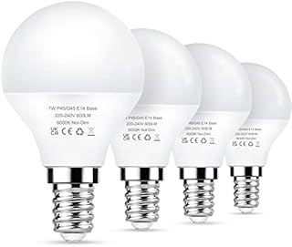 Flaspar E14 LED Light Bulb, G45 Golf Ball Bulbs 60W Equivalent, 7W Small Edison Light Bulbs, 600LM 6000K Daylight White, Non-Dimmable, 4 Pack