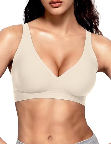 Image of Vertvie Jelly Wireless Bras for Women Push Up Plunge Seamless T-Shirt Bras No Underwire Supportive Full Coverage Bralettes