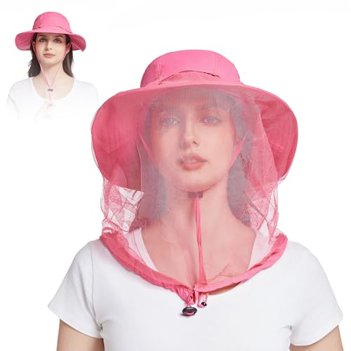 Image of Mosquito Head Net Hat - Bug Cap UPF 50+ Sun Protection with Hidden Netting for Beekeeping Hiking Women