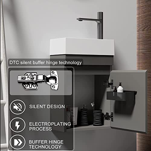 Bluhouzz Laura 16 Inch Small Bathroom Vanity With Sink, Wall Mounted Bathroom Vanity For Modern Bathroom, One-Piece Sink Basin Minimalist Large Storage Bathroom Vanities #TOP2