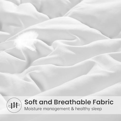 Image of EASELAND Queen Size Down Alternative Comforter, Pure White, 88x88 Inches | Quilted Duvet Insert for All Seasons, Soft Lightweight Bedding with Corner Tabs, Breathable Machine Washable Hotel Quality