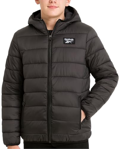 Reebok Boys Winter Coat - Lightweight Insulated Puffer Jacket - Wind & Water Resistant Quilted Hooded Winter Jacket for Boys