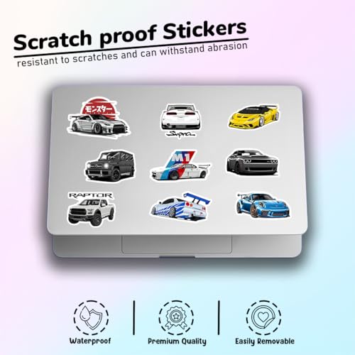 Image of Car Stickers Pack of 22 JDM - Waterproof Vinyl Decals for Laptop, Water Bottle & Skateboard | Muscle Car Racing Supercar Sticker Set | Scratch Proof Heavy Duty Decals for Boys, Teens & Car Lovers
