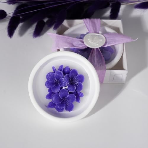 Purple Violet Scented Soy Wax Candles Set of 6 in Ceramic Bowls, Elegant Thank You Gifts for...