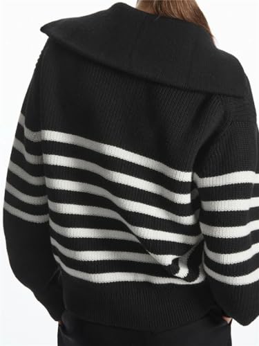 Women's Turtleneck Loose Lapel Striped Knitwear Pulovers Half Zipper Casual Fashion Sweaters4