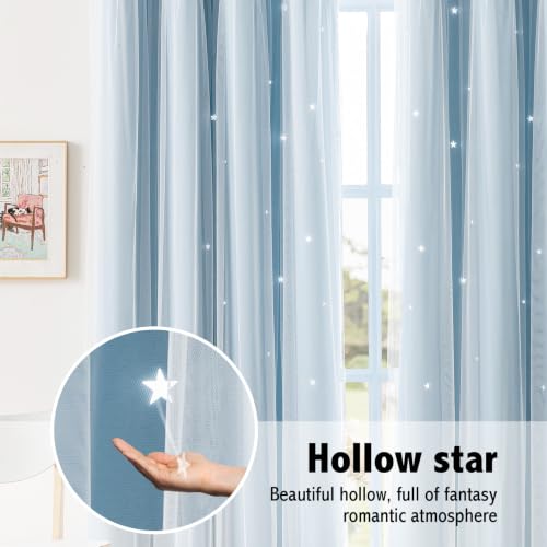 Image of indistar Star Cutout Kids Window Blackout Curtains for Girl Bedroom Window Room Darkening Curtains & Drapes Baby Nursery Curtains (2 Panel,52Wx54L inch,Sky Blue)