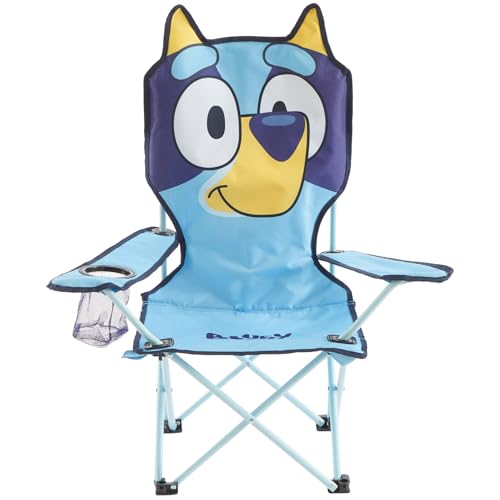 Bluey Kids Folding Camp Chair, Portable Outdoor/Indoor Chair with Carry Bag, Cup Holder, High Back, Lightweight & Durable for Ages 3+