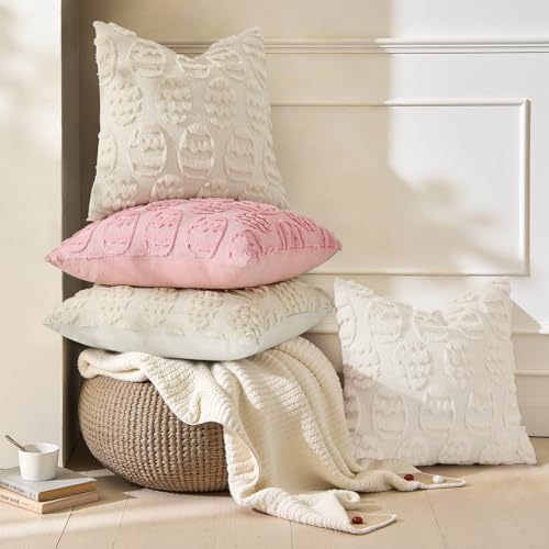 decorUhome Easter Beige Egg Pillow Covers 20x20 Inch Set of 2, Soft Plush Faux Wool Jacquard Cushion Covers, Farmhouse Neutral Fuzzy Spring Easter Holiday Decor for Couch Sofa Bed — view 2
