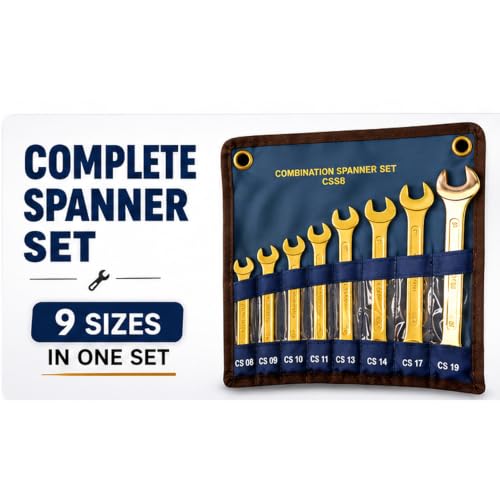 Image of Combination Spanner Set 8 Pieces | Carbon Steel Double Open & Ring Spanner Set | Chrome Plated Hand Tool for Automotive Repair, Industrial Maintenance, Mechanical Workshop & Home Use